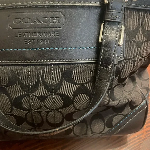 Authentic Coach Signature Gallery Handbag Black Jacquard 8k49 Good Condition - Picture 2 of 7